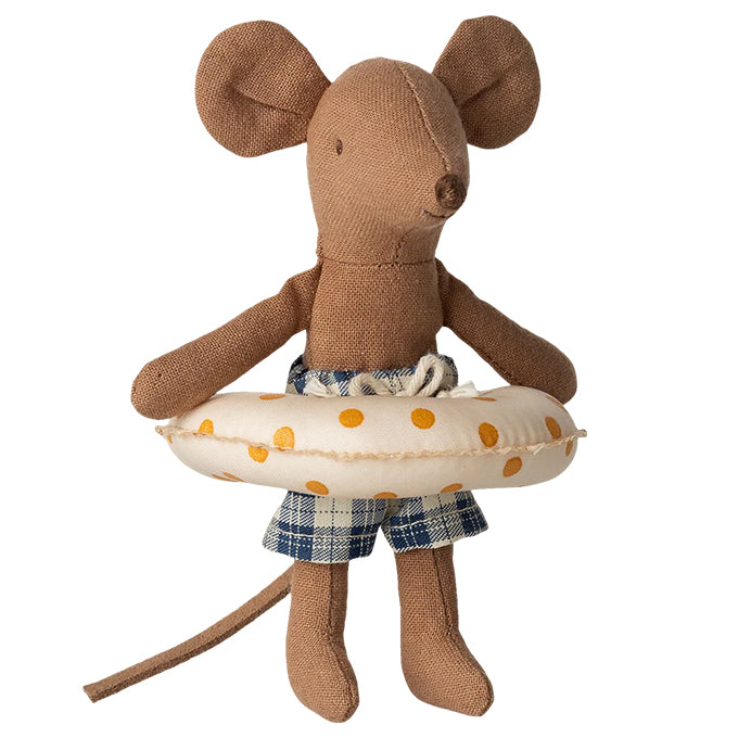 Maileg Kleine Broer muis met zwemband - Little Brother Beach Mouse with Float, Yellow dots