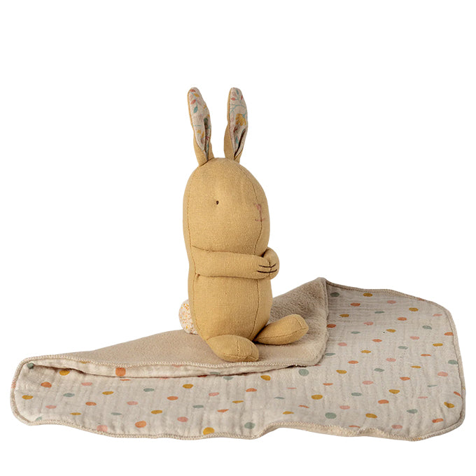 Maileg Knuffel Konijn met knuffeldoekje, Lullaby friends, Bunny Mini - Cream yellow