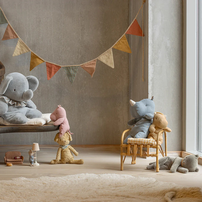 Maileg Knuffel Neushoorn Safari Friends Rhino Medium, Dusty Blue II