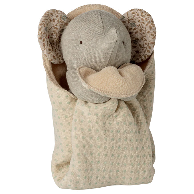 Maileg Knuffel Olifant met knuffeldoekje, Lullaby friends, Elephant Mini - Iron grey