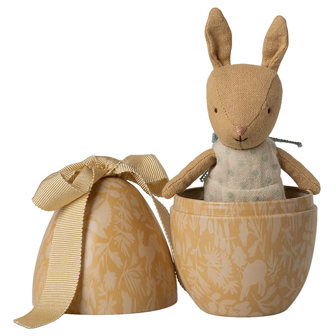 Maileg Metalen Paasei met Konijntje, Easter egg with micro rabbit - Cream yellow, 11cm