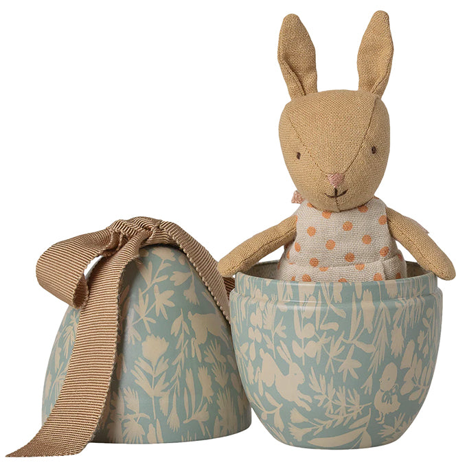 Maileg Metalen Paasei met Konijntje, Easter egg with micro rabbit - Dusty blue, 11cm
