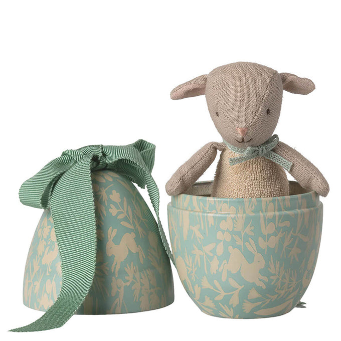 Maileg Metalen Paasei met Lammetje, Easter egg with micro lamb - Dusty mint, 11cm