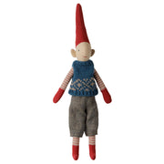 Maileg Pixy, Size 1 - Climbing Pixy, Boy, Blue knitted vest, 26 cm