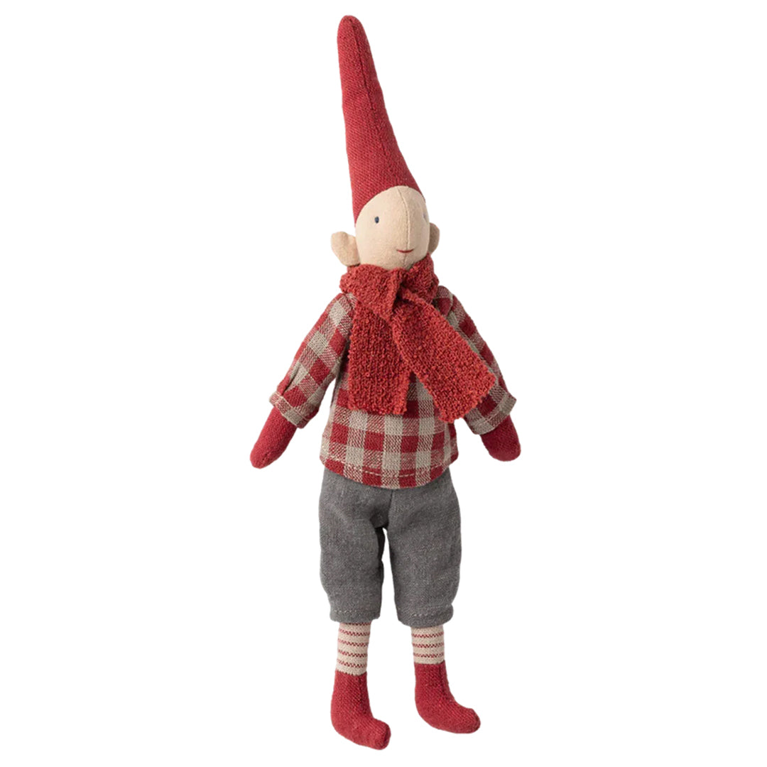 Maileg Pixy, Size 1 - Climbing Pixy, Boy - Red checkered shirt, 26 cm