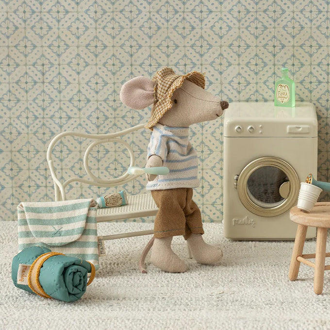 Maileg Tandenborstel Set in Toilettas voor Muizen, Toothbrush set in bag - Blue stripe