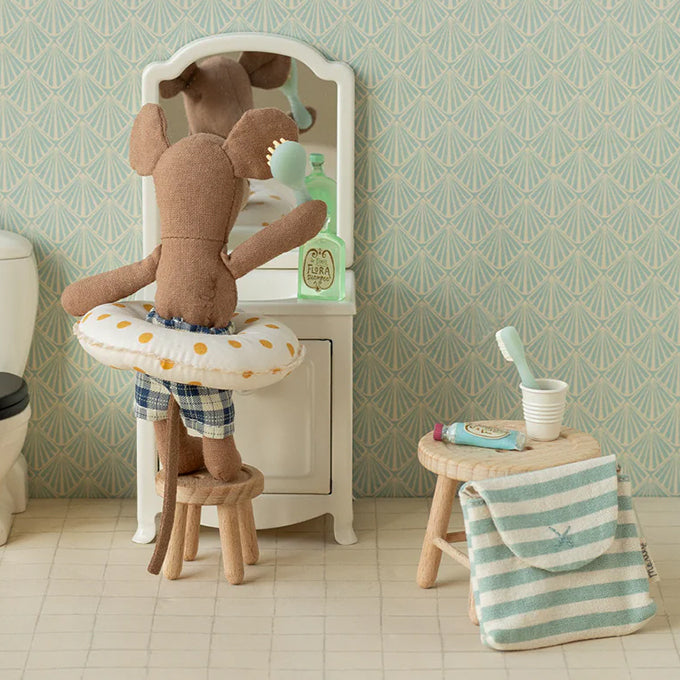 Maileg Tandenborstel Set in Toilettas voor Muizen, Toothbrush set in bag - Blue stripe