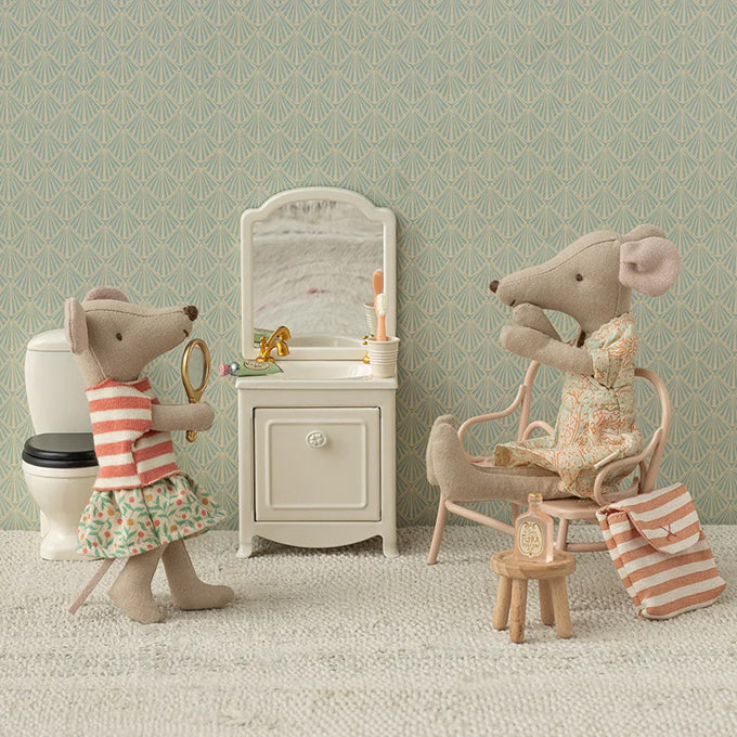 Maileg Tandenborstel Set in Toilettas voor Muizen, Toothbrush set in bag - Coral stripe