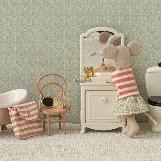 Maileg Tandenborstel Set in Toilettas voor Muizen, Toothbrush set in bag - Coral stripe
