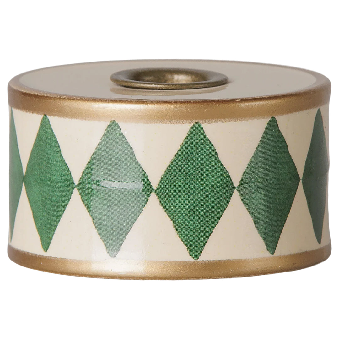 Maileg Metalen Kandelaar, Drum - Green/Off white
