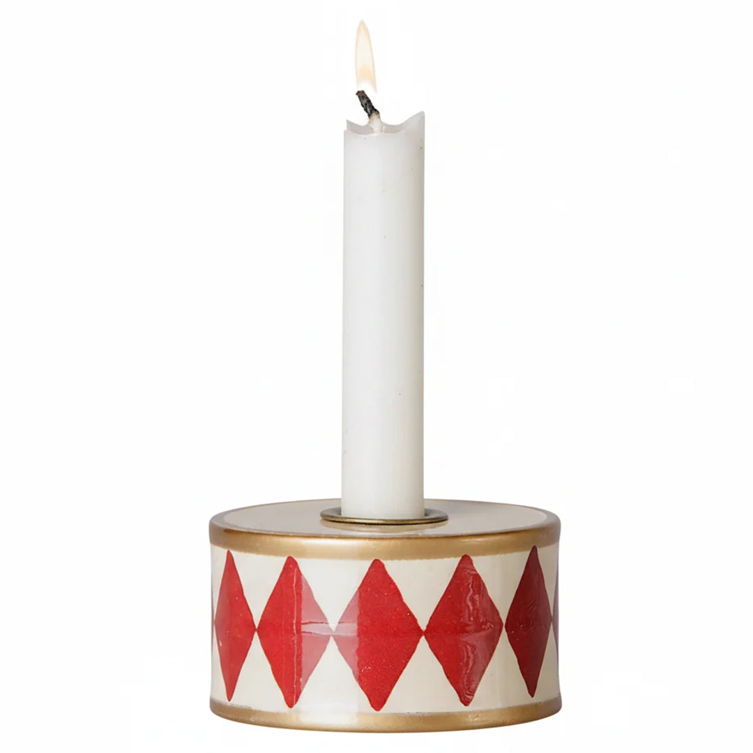 Maileg Metalen Kandelaar, Drum - Red/Off white