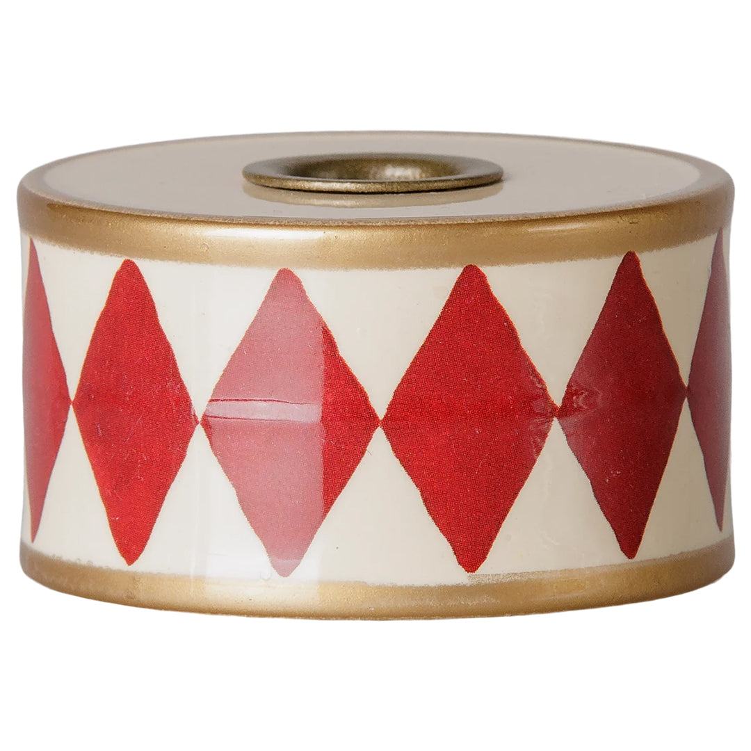 Maileg Metalen Kandelaar, Drum - Red/Off white