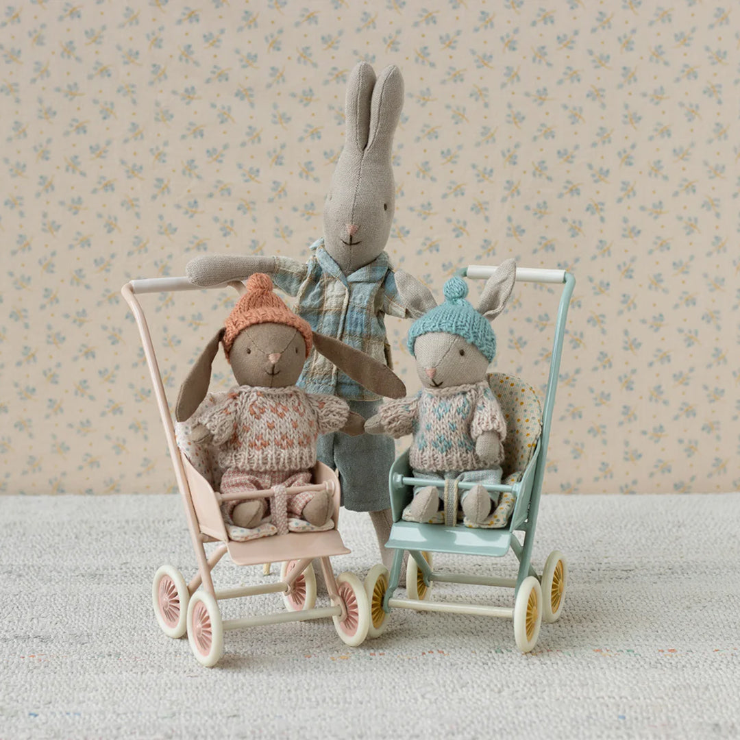 Maileg konijntje, Winter rabbit, Micro - Sand - Mint, 13,5 cm