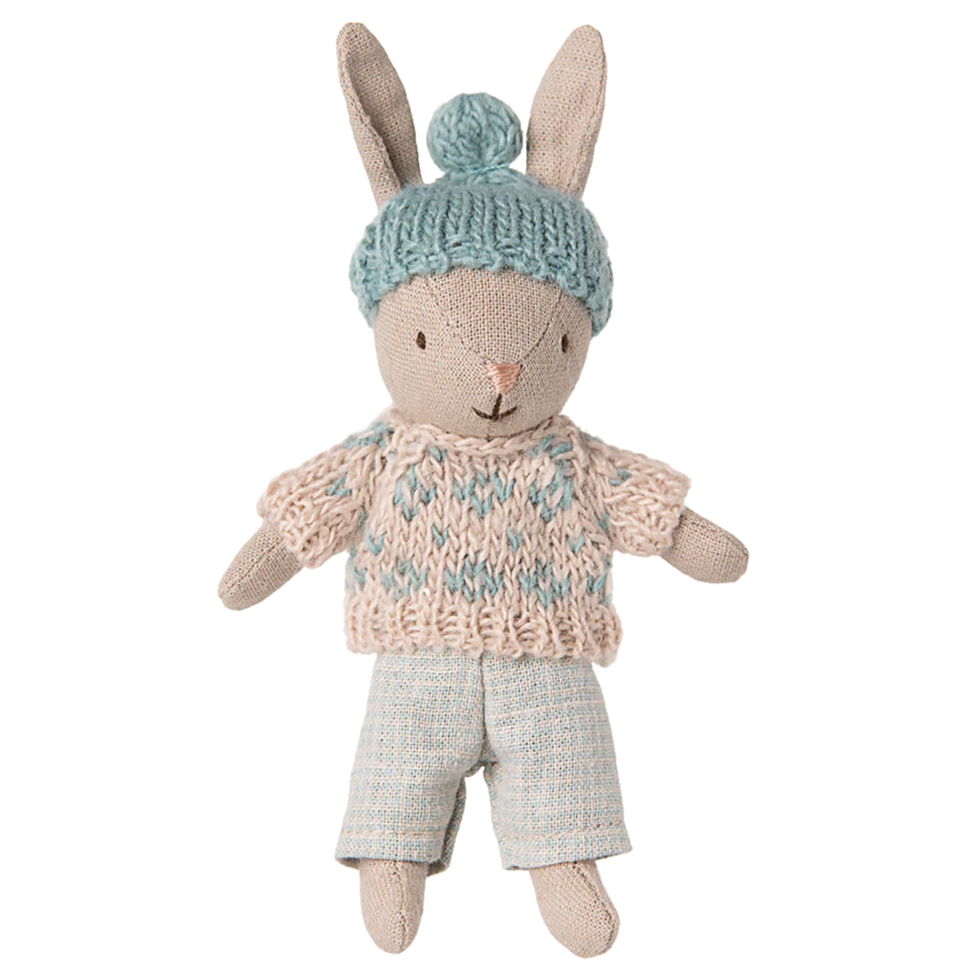 Maileg konijntje, Winter rabbit, Micro - Sand - Mint, 13,5 cm