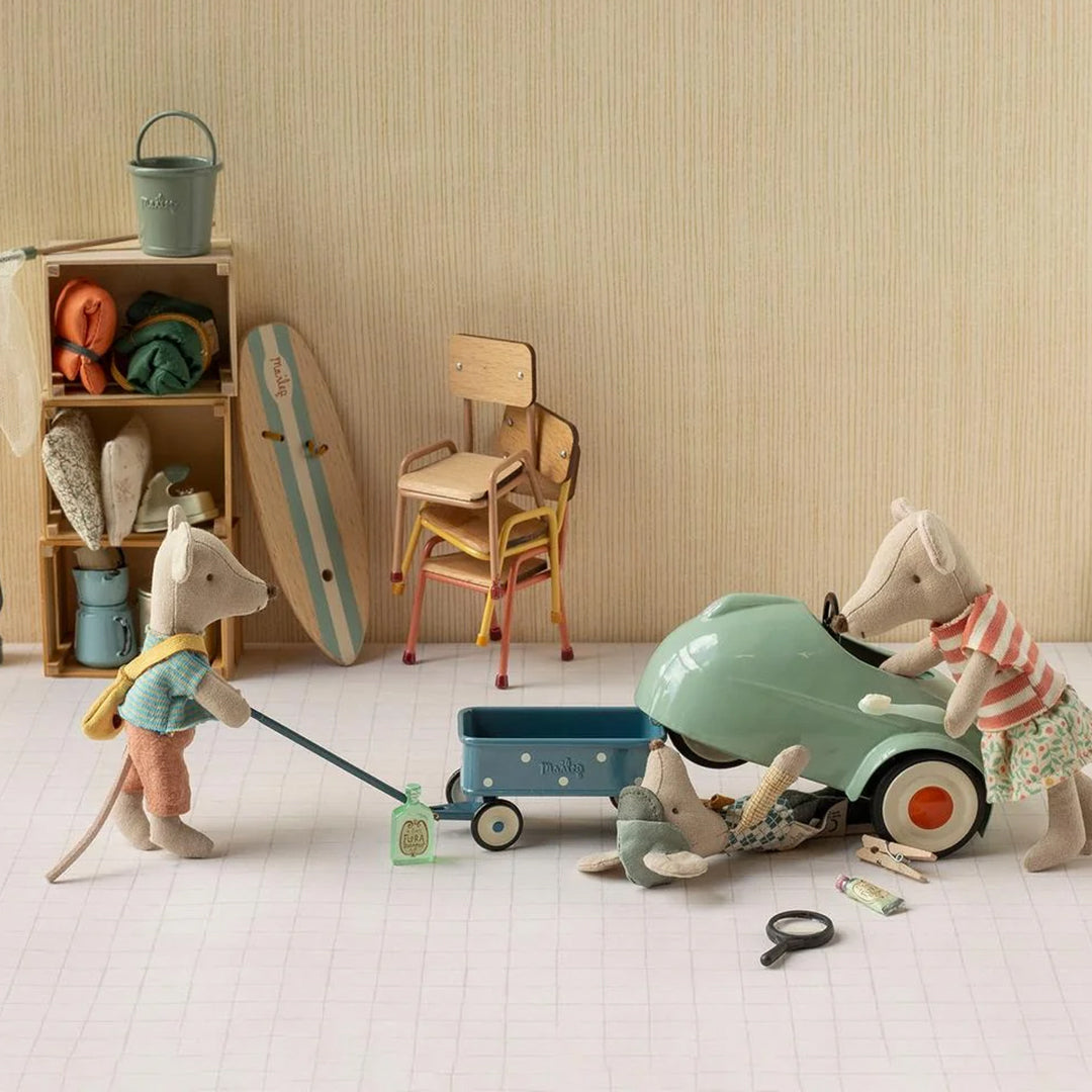 Maileg Metalen Bolderkar, Wagon, Mouse - Blue