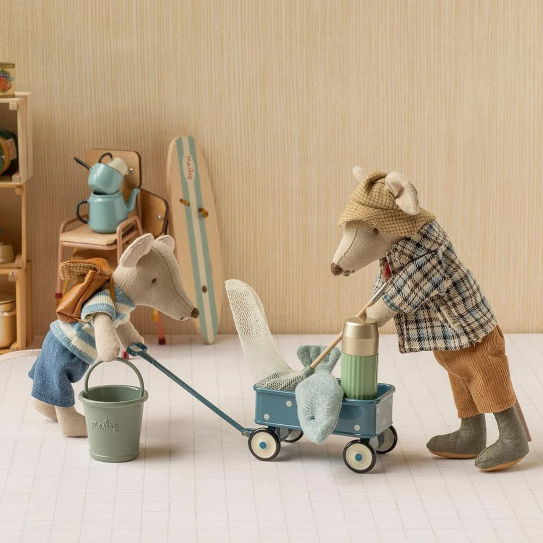 Maileg Metalen Bolderkar, Wagon, Mouse - Blue