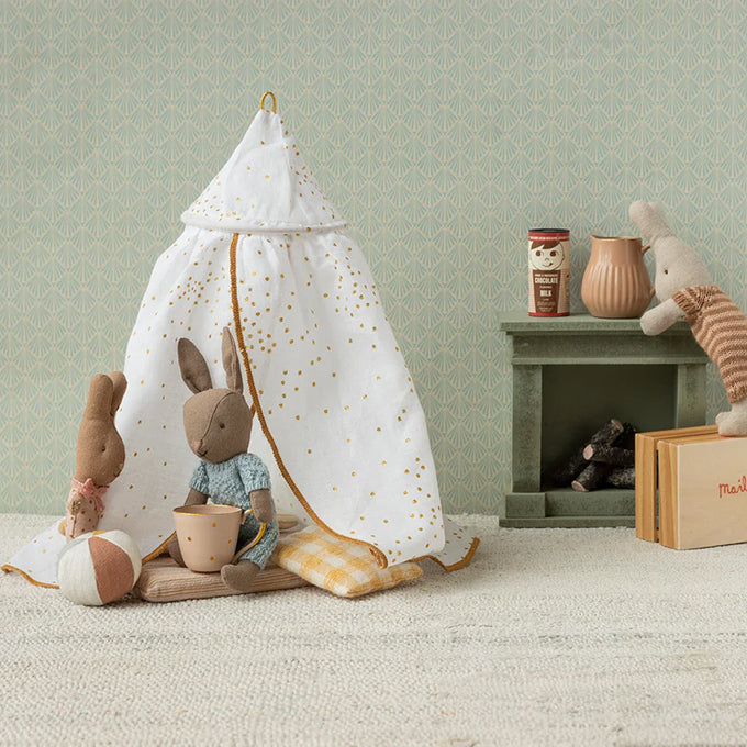 Maileg Poppenhuis Hemeltje, Miniature bed canopy - Off white, 32cm hoog
