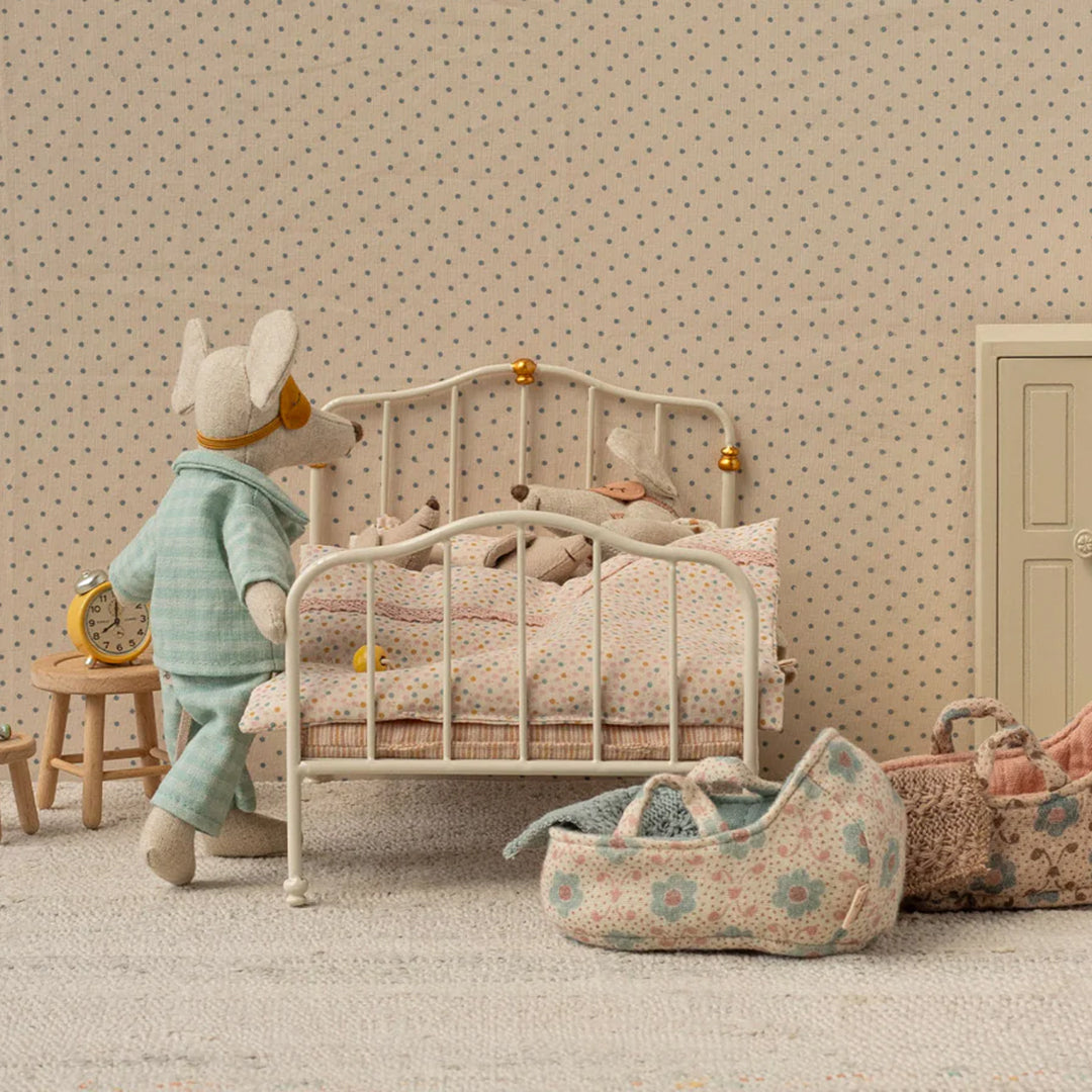 Maileg metalen tweepersoons bed voor Muizen, Vintage Bed Mouse, Off white