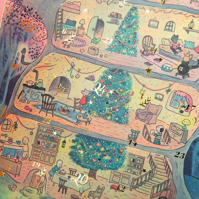 Moulin Roty Adventskalender met Verhaaltjeslamp en 23 schijfjes 'La Grande Famille'