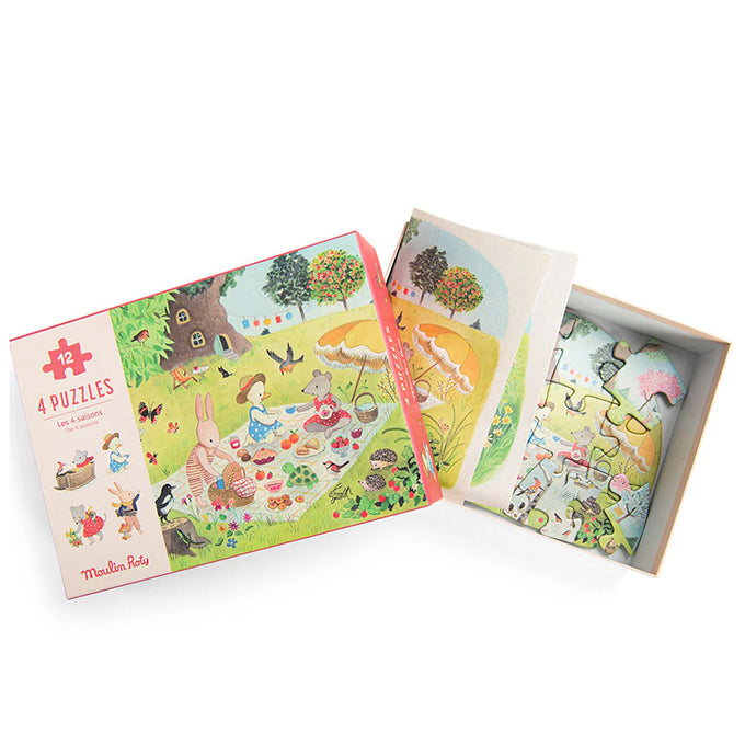 Moulin Roty 4 Puzzels 'Vier seizoenen', La grande Famille, 4 x 12 st, 3+