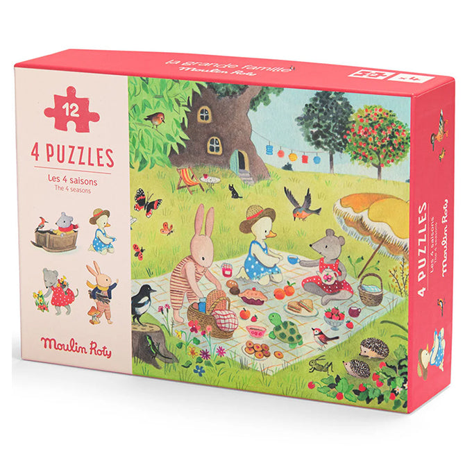 Moulin Roty 4 Puzzels 'Vier seizoenen', La grande Famille, 4 x 12 st, 3+