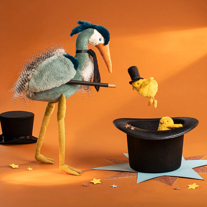 Moulin Roty Knuffel Vogel Reiger blauw, 'Tout autour du monde'