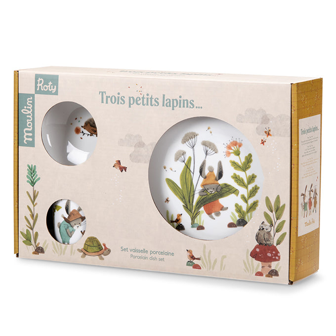 Moulin Roty serviesset porselein, 'Trois Petits Lapins'