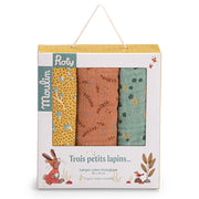 Moulin Roty Set van 3 Swaddles / hydrofieldoeken, 'Trois Petits Lapins'