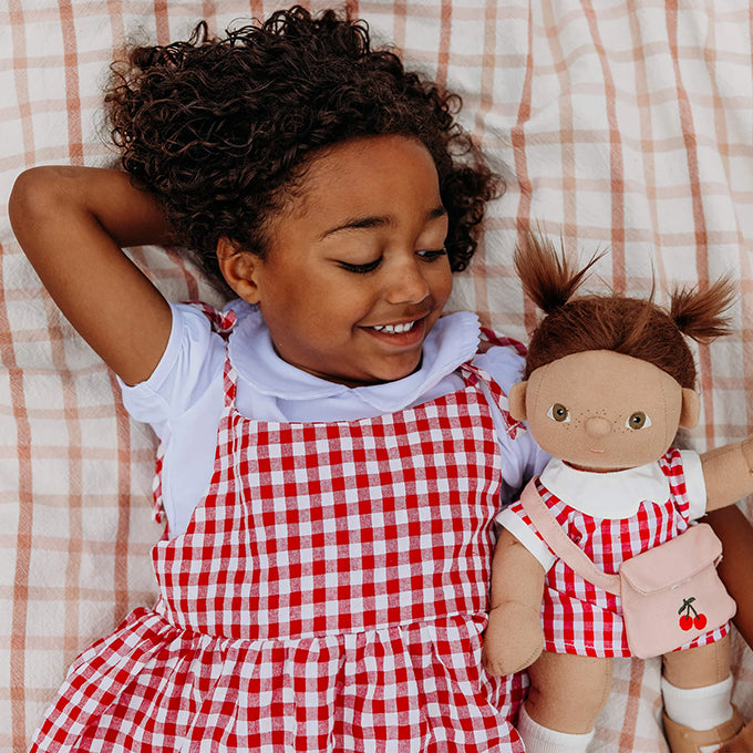 Olli Ella Kledingset voor Dinkum Doll, Cherry Gingham Outfit Set