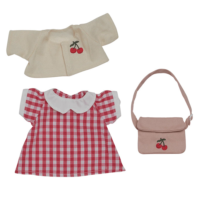 Olli Ella Kledingset voor Dinkum Doll, Cherry Gingham Outfit Set