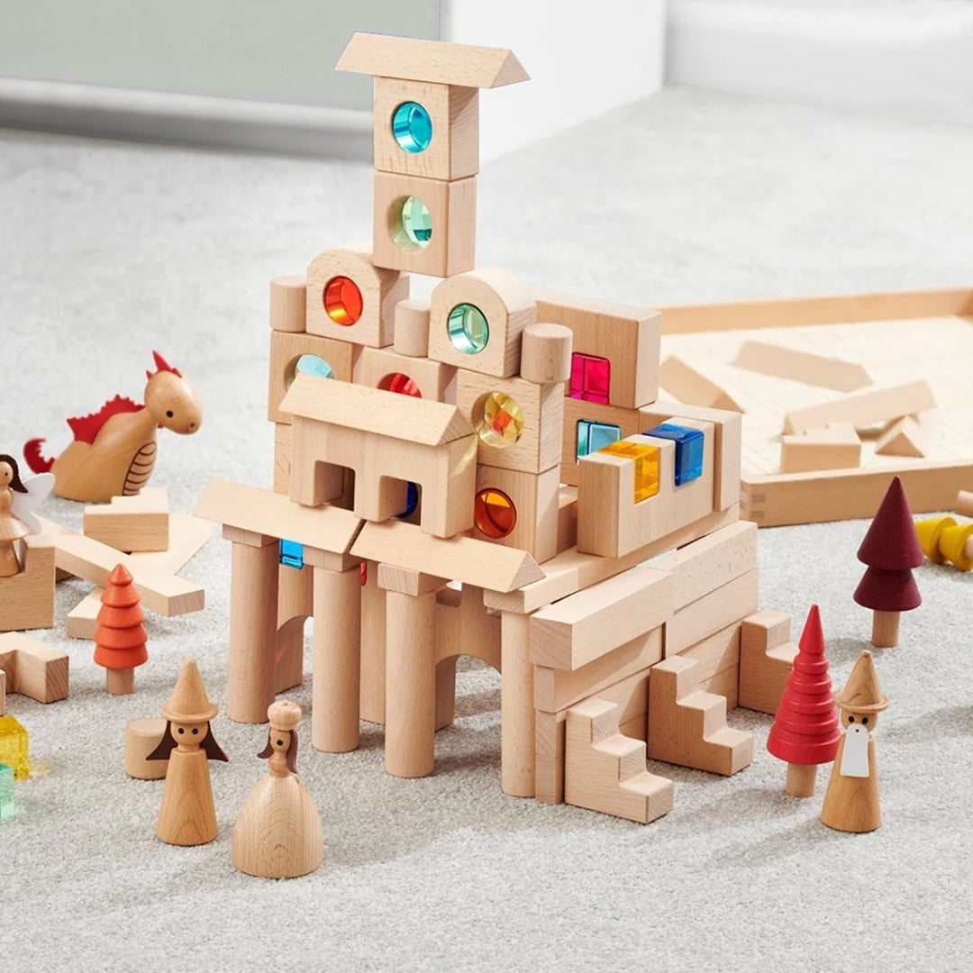 TickiT Blokkenset Houten Blokken en Gem Shapes, 82-stuks