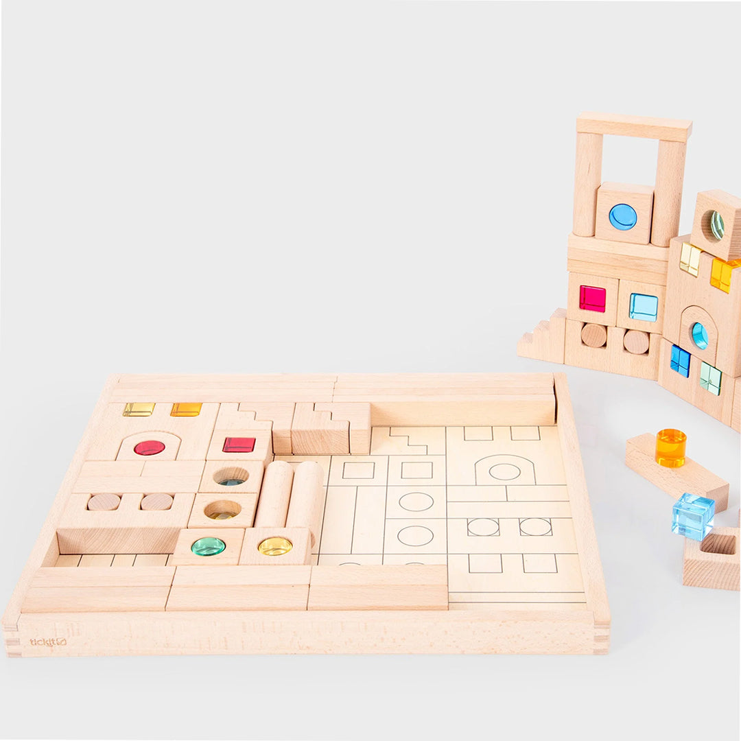TickiT Blokkenset Houten Blokken en Gem Shapes, 82-stuks
