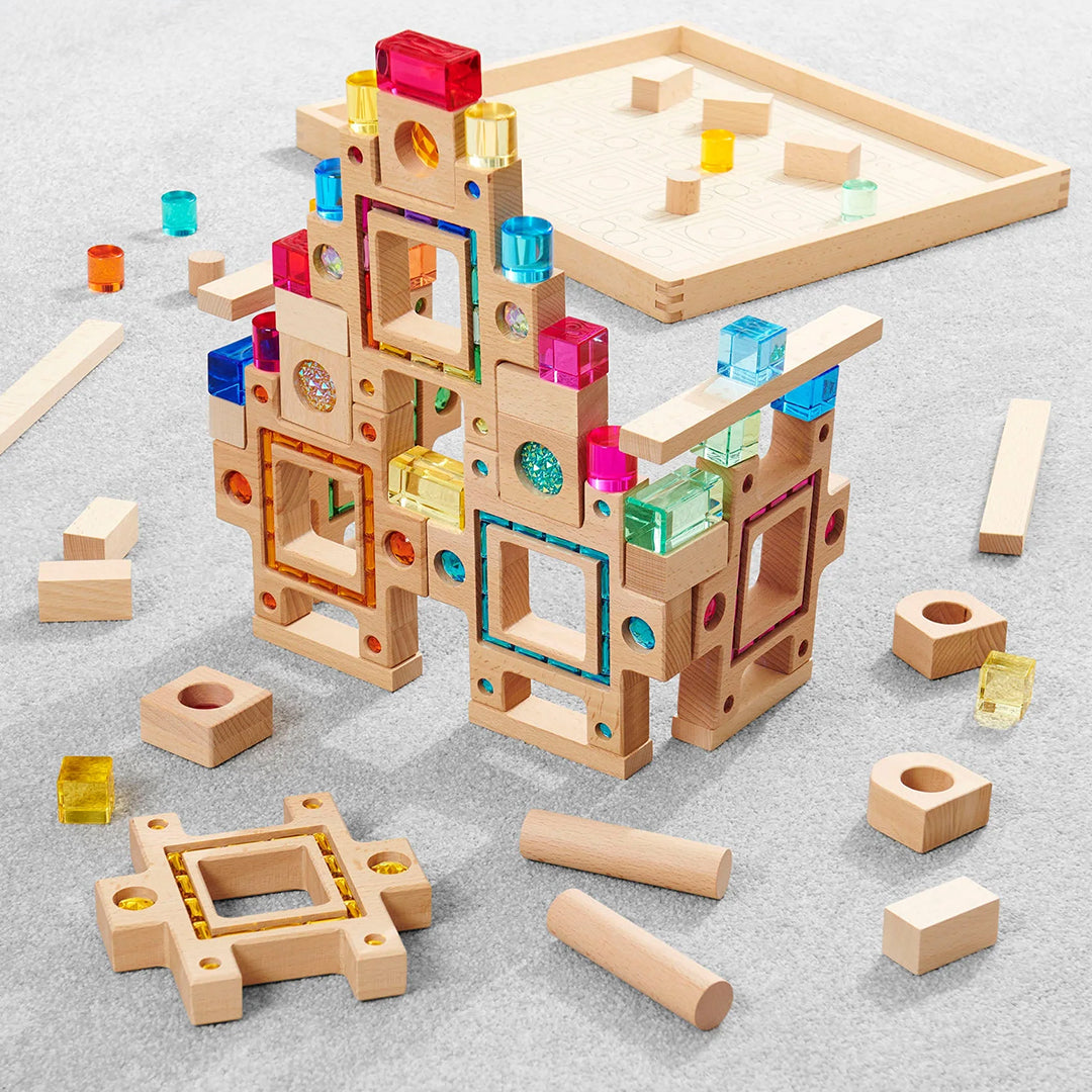 TickiT Blokkenset Puzzelblokken met Glitterstenen, Gem Puzzle Blocks, 58-stuks