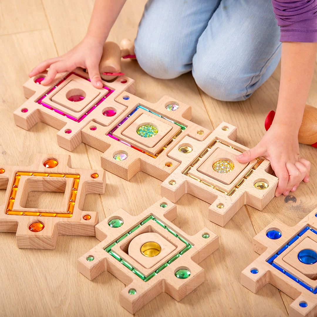 TickiT Blokkenset Puzzelblokken met Glitterstenen, Gem Puzzle Blocks, 58-stuks