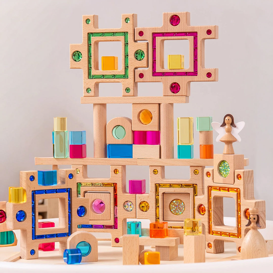 TickiT Blokkenset Puzzelblokken met Glitterstenen, Gem Puzzle Blocks, 58-stuks