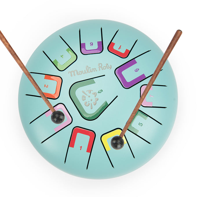 Moulin Roty Metalen Tongtrommel, 'Puce & Pilou', 11 klanken, 20cm
